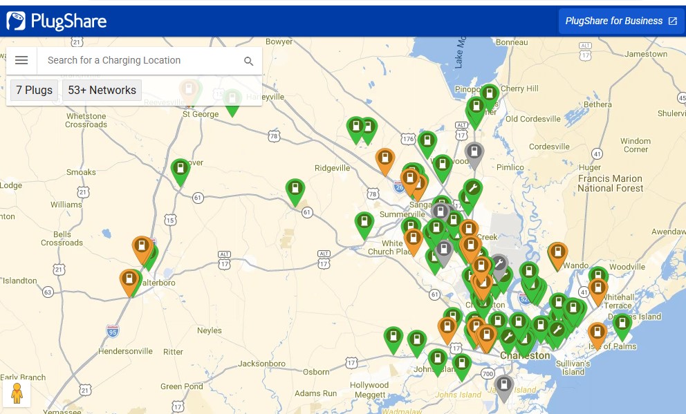 PlugShare's EV charging station map PlugShare's map of EV charging stations