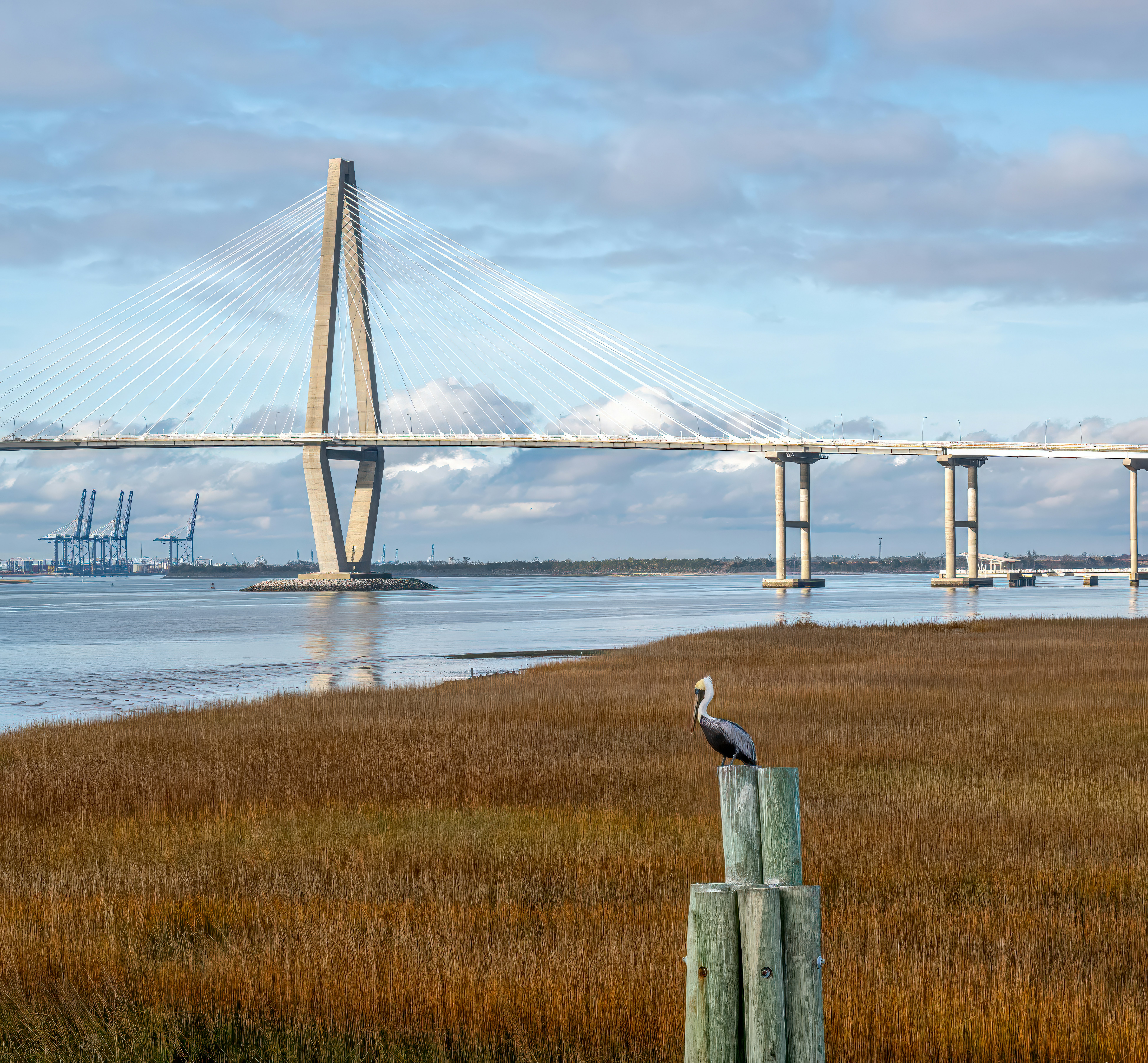 The Ravenel Bridge and shipping terminal The Ravenel Bridge
